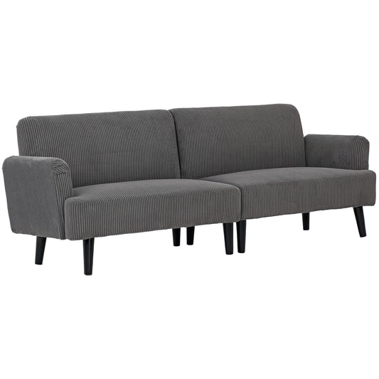 3-Seater Corduroy Loveseat with Rubberwood Legs - Grey