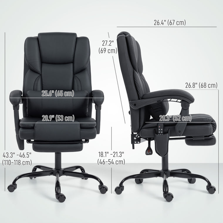 Reclining Massage Office Chair with Footrest - Black