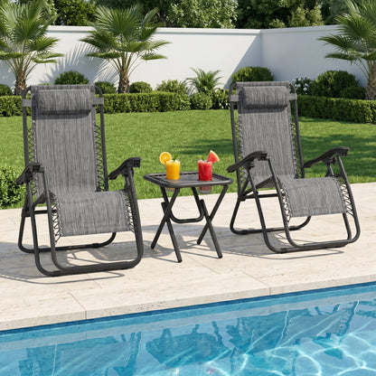 Zero Gravity Chair Set of 2 Patio Chair with Side Table Cupholders and Pillows for Pool, Backyard, Lawn, Blue - Dark Grey