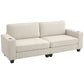 Three Seater Sofa, Fabric 3 Seater Couch with Spring Cushion and Cup Holders for Living Room, Bedroom, Cream White