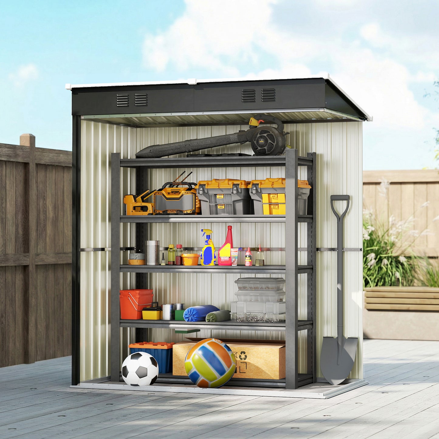 5 x 3 ft Outdoor Storage Shed, Lean-to Metal Garden Shed with Lockable Door and Vents, Dark Grey