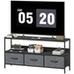 TV Stand with Charging Station, TV Table with 3 Foldable Linen Drawers and Open Shelf for 55 Inch Television, Black