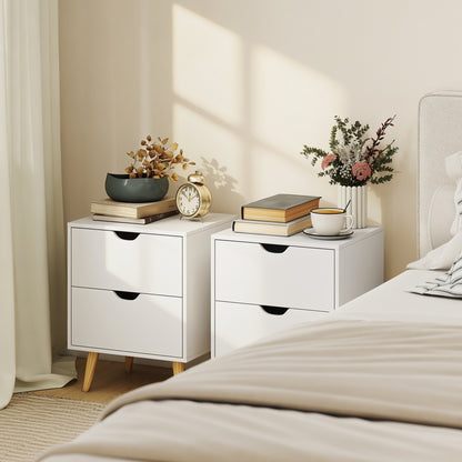 Nightstand Set of 2 with 2 Drawers and Pine Legs