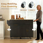 Kitchen Island Cart with Charging Station and Drop Leaf, Kitchen Island Table on Wheels with Trash Can Cabinet, Black