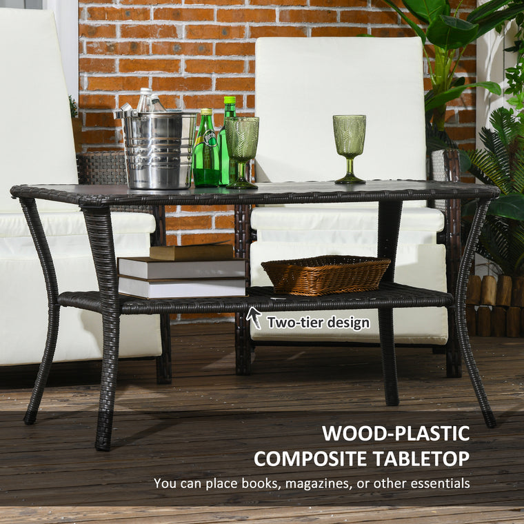 PE Rattan Coffee Table with Storage Shelf