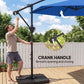 9.7 ft Offset Patio Umbrella with Water/Sand Fillable Weights, Garden Hanging Parasol with Locking Latch, Navy Blue