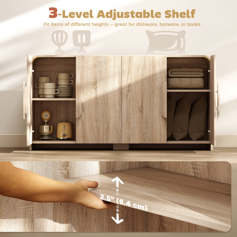 62" Sideboard Buffet Cabinet with Soft-Close Doors - Natural Wood