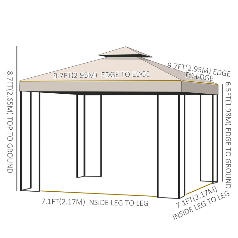 10' x 10' Cream White Gazebo with Double-Tier Roof