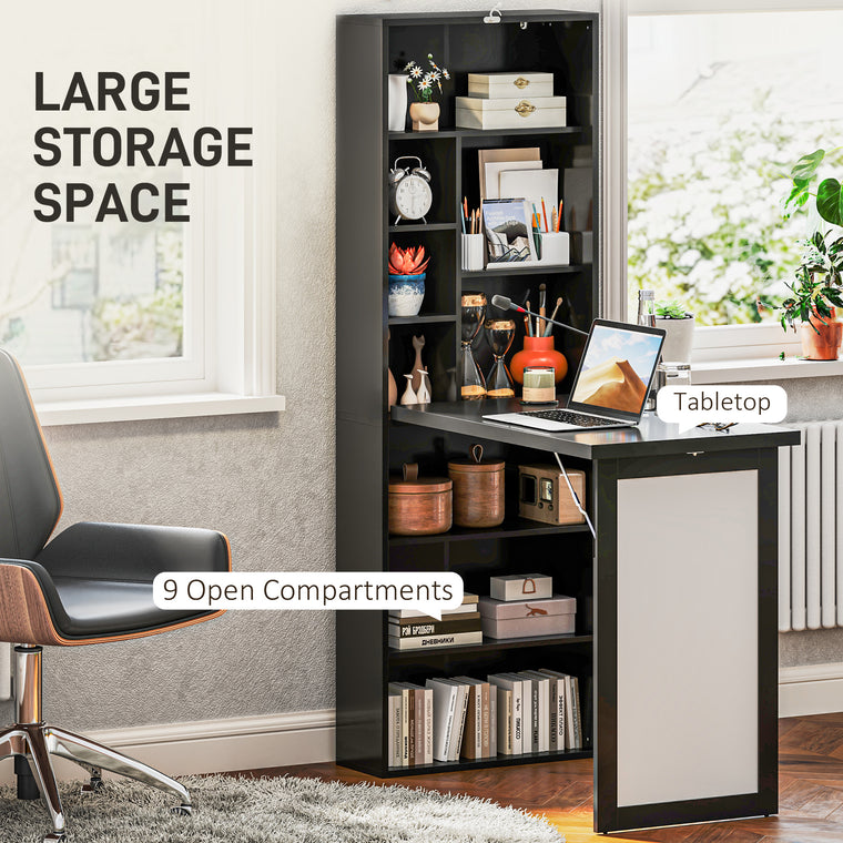 Fold-Out Wall Mount Desk with Whiteboard - Black
