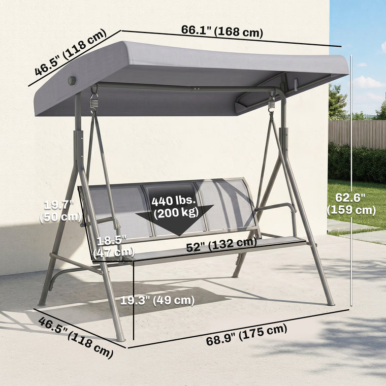 Grey A-Frame Porch Swing with Adjustable Canopy