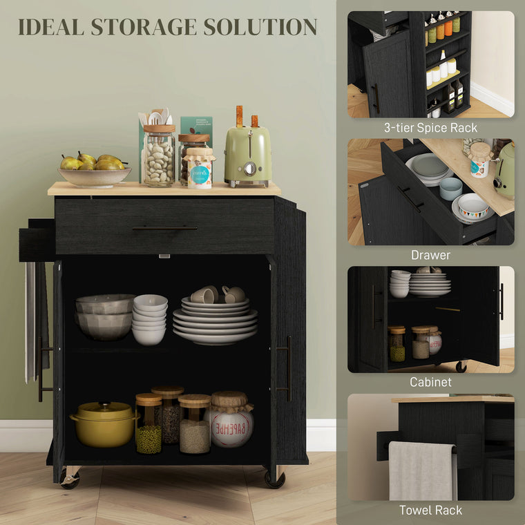 Rolling Kitchen Island with Power Outlets and Drawer