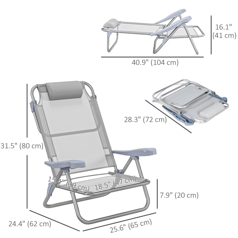 2-Piece Folding Beach Chair with Adjustable Backrest