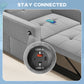 Convertible Chair Bed, Pull Out Sleeper Chair with USB, Adjustable Backrest, Small Velvet Futon Sofa Bed, Grey