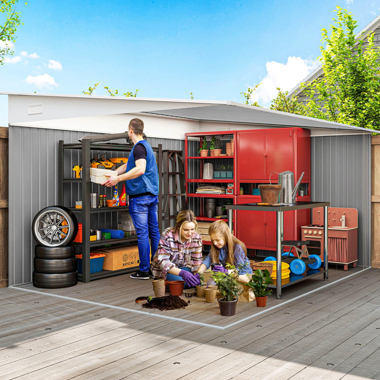 11' x 9' Metal Tool Shed with Double Sliding Doors and Air Vents