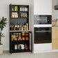 Kitchen Buffet with Hutch, Storage Pantry with 3 Cabinets, 2 Open Shelves and Large Countertop, Black
