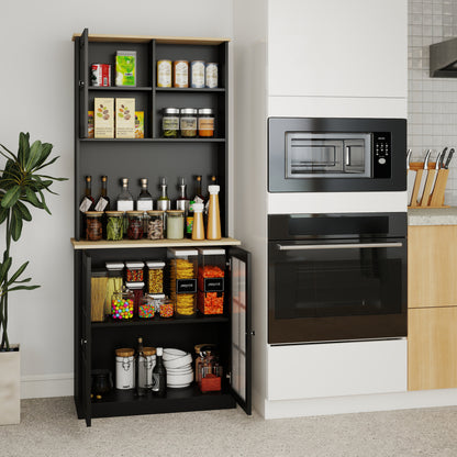 Kitchen Buffet with Hutch and 3 Cabinets - Black