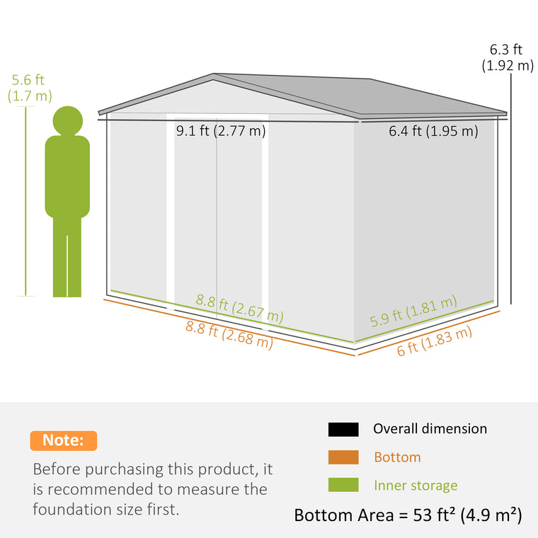 9.1' x 6.4' x 6.3' Storage Shed with Double Doors
