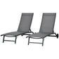 Outdoor Lounge Chair Set of 2, Tanning Chair with Wheels, Breathable Mesh for Patio, Backyard, Poolside, Dark Grey