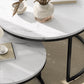 Modern Coffee Table Set of 2, Nesting Side Tables w/ Metal Base for Living Room Bedroom Office Faux Marbled White