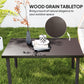 Metal Outdoor Side Table, Rectangle Patio Coffee Table with Woodgrain Tabletop for Outside Garden, Brown