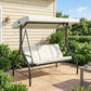Convertible Patio Swing Bed with Canopy and Cushions, 3 Seater Porch Swing for Outdoor, Backyard, Garden, Beige - Cream White