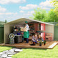 11' x 13' Practical Backyard Garden Storage Tool Shed Double Sliding Door 4 Ventilation Slots, Light Grey