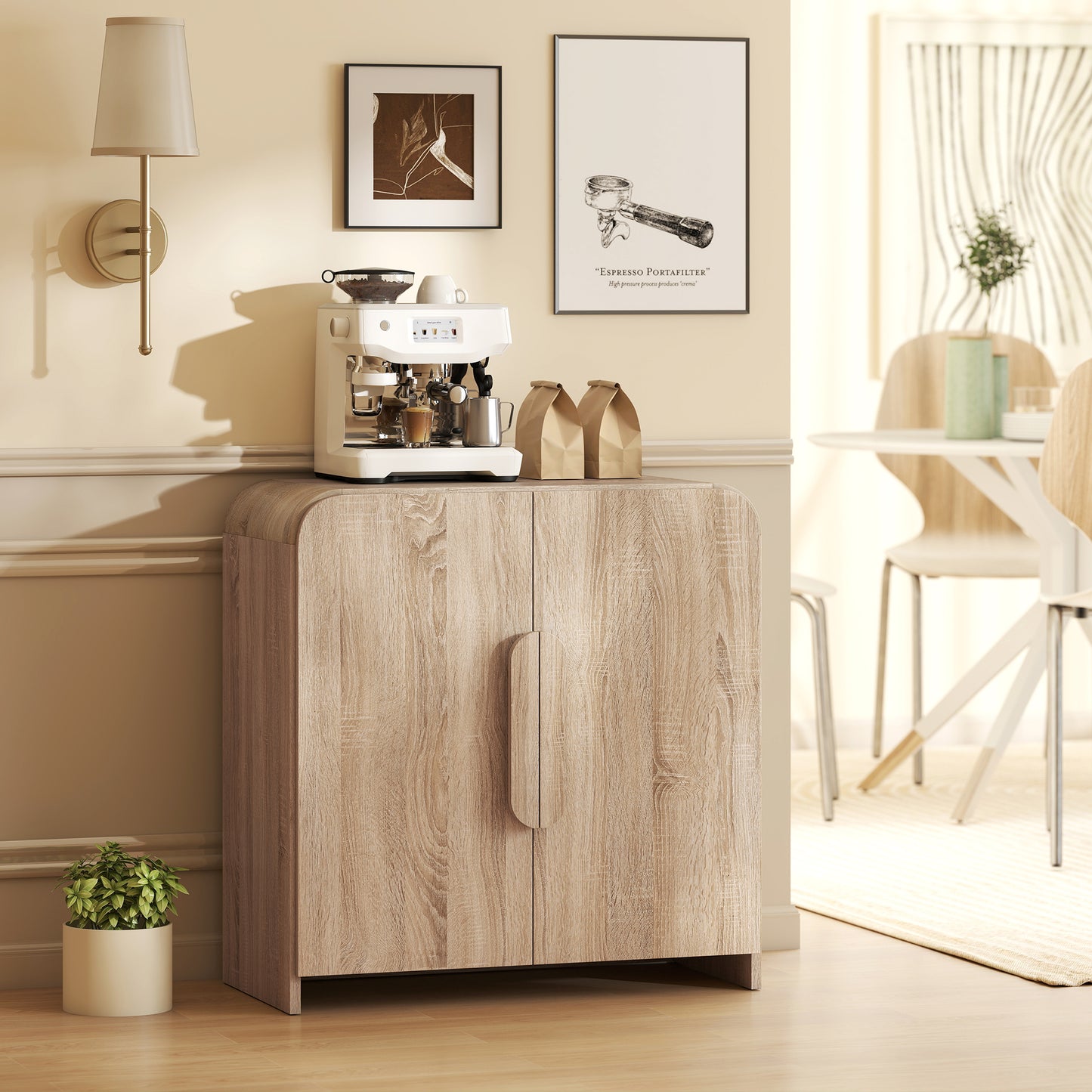 Sideboard Buffet Cabinet, 31.5" Modern Kitchen Storage Cabinet with Soft-Close Door and Adjustable Shelf, Natural Wood