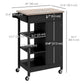 Modern Rolling Kitchen Island Cart with Drawer, Natural Wood Top, Towel Rack, Door Storage Cabinet, Black