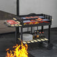 Charcoal Grill,Barbecue Trolley with Double Adjustable Grill, Side Table, Storage Shelf and Wheels, Black