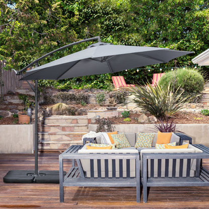 9.6ft Dark Grey Banana Cantilever Umbrella with Base & Crank