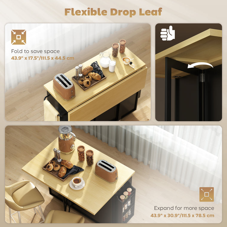 Rolling Kitchen Island Cart with Drop Leaf