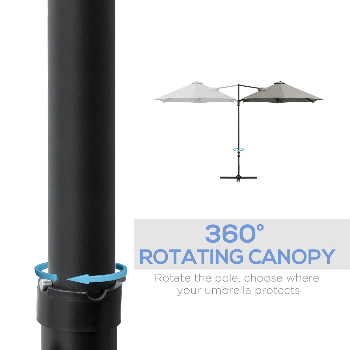 8.5FT Light Grey Roma Cantilever Parasol with Cross Base