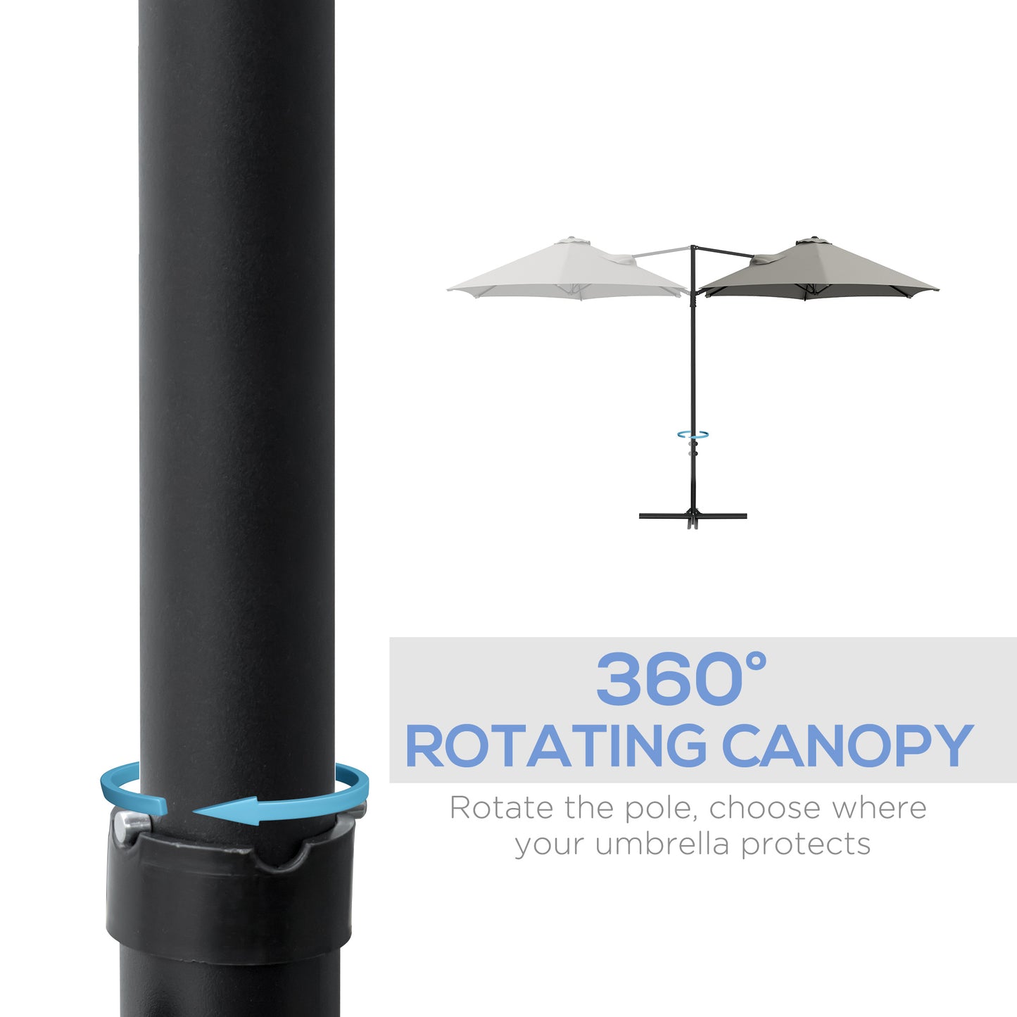 8.5FT Light Grey Roma Cantilever Parasol with Cross Base