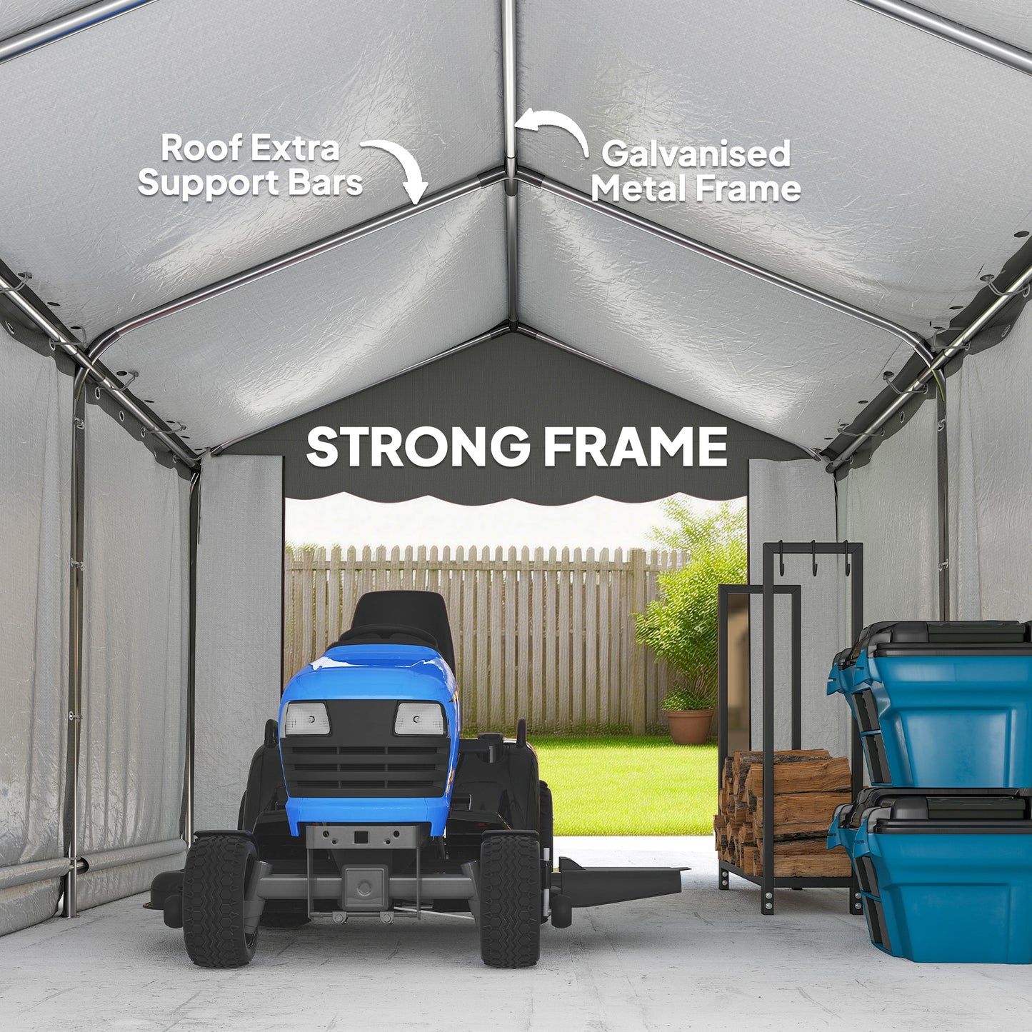 Portable Shed, Outdoor Storage Shed Tent with Roll-up Zipper Door and Removable Sidewalls, Light Grey