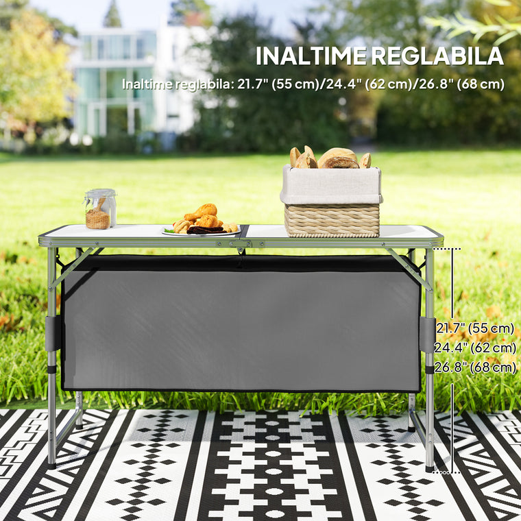 Height-Adjustable Folding Picnic Table with Storage Organizer