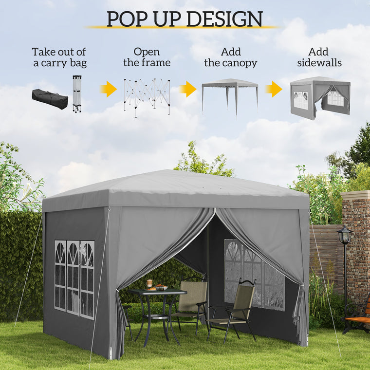 10' x 10' Light Grey Pop-Up Party Tent Gazebo with Carry Bag