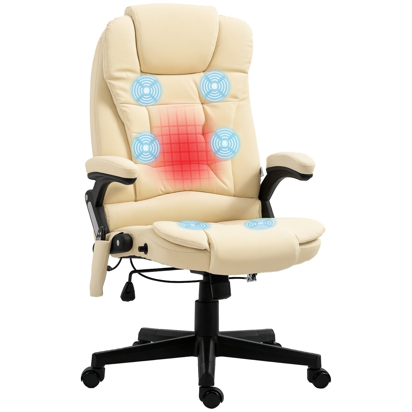 Heated Massage Office Chair, Ergonomic High Back Swivel Executive Chair with Vibration, Leather, Beige