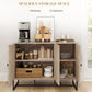 Modern Sideboard, Buffet Cabinet with Adjustable Shelves, 3 Chevron Doors for Living Room, Hallway, Oak Wood Grain