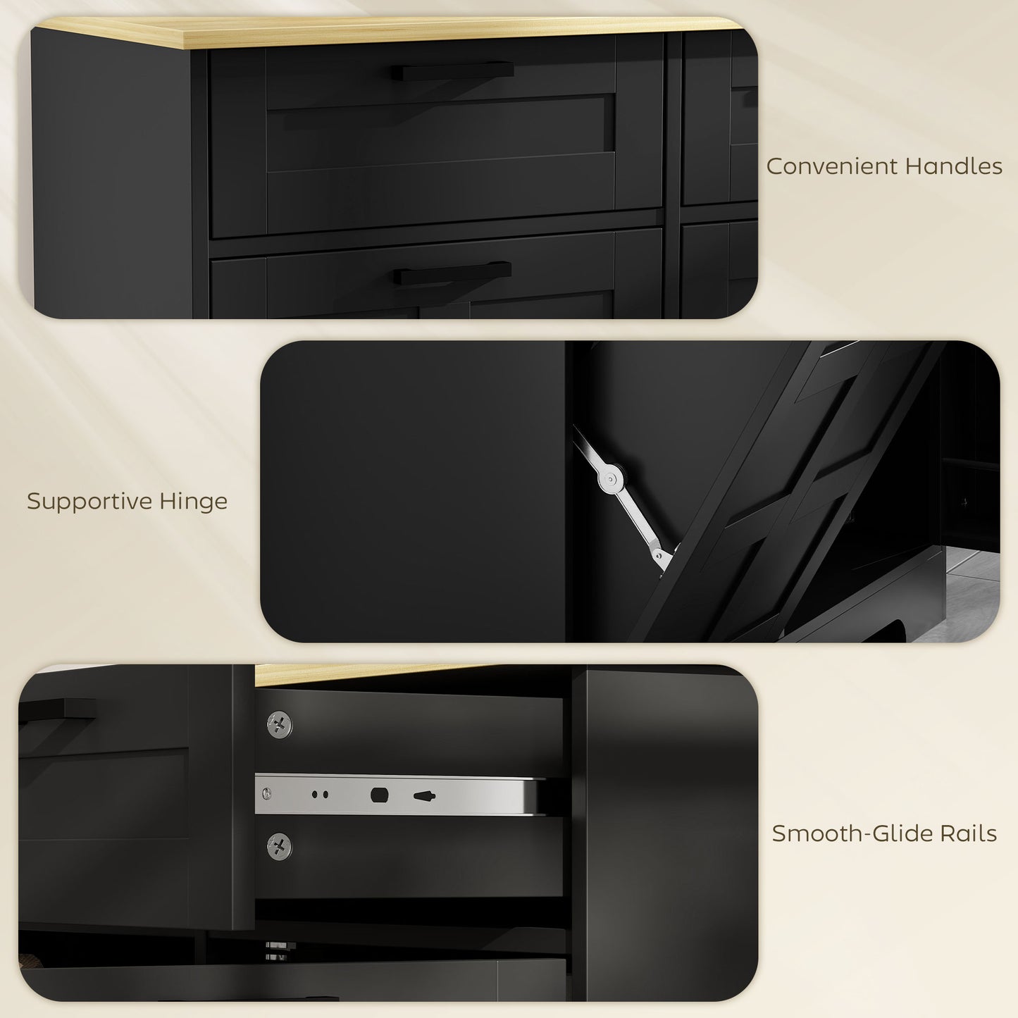 13 Gallon Tilt Out Garbage Cabinet, Kitchen Island with Trash Cabinet, 2 Drawers, Door Racks, Adjustable Shelves, Black