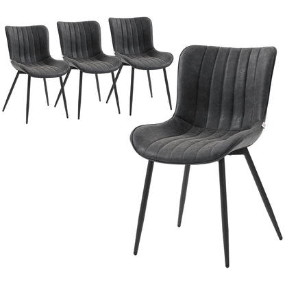 PU Leather Dining Chairs Set of 4 with Steel Legs - Black