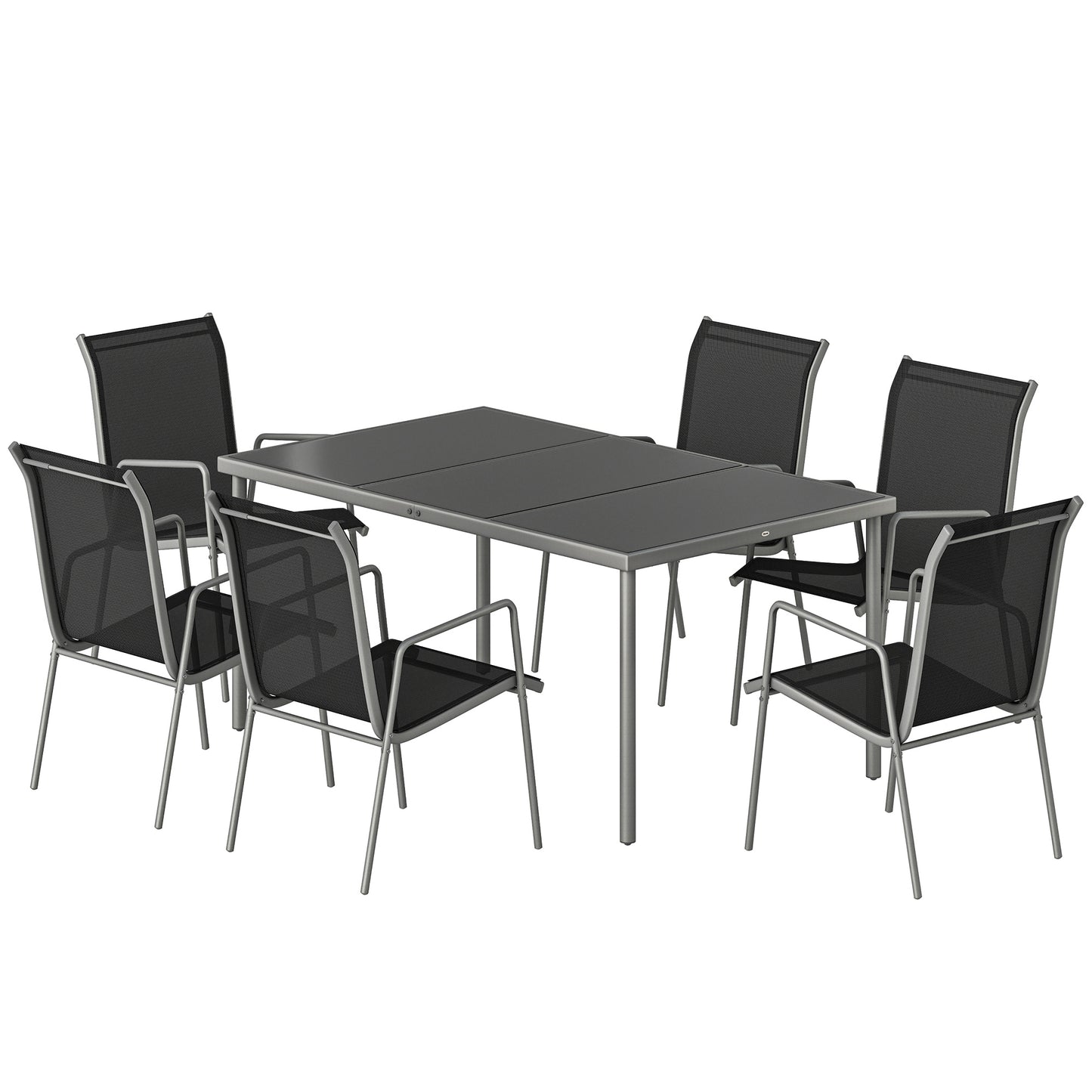 7 Piece Garden Dining Set, Garden Furniture Set with Rectangle Table and 6 Stackable Chairs