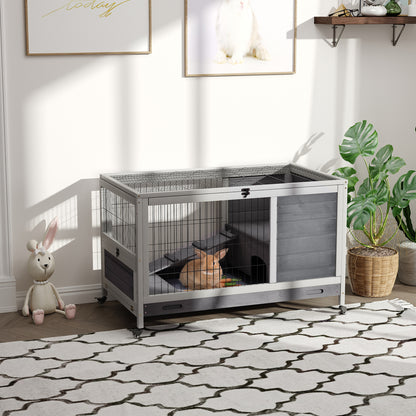 Grey Wooden Elevated Rabbit Hutch with Enclosed Run