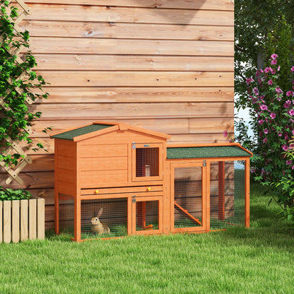 Two-Level Rabbit Hutch with Run & UV-Resistant Roof