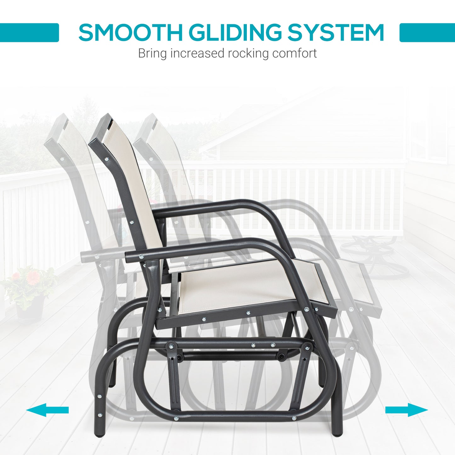 Patio Glider Outdoor Glider Chair with Breathable Mesh Seat & Backrest, Armrests and Metal Frame, Cream White