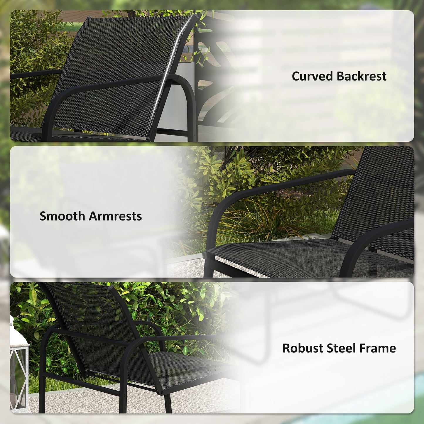 4 Piece Patio Furniture Set, Outdoor Conversation Set with 2 Loveseats, 2 Armchairs, Glass-Top Table, Black