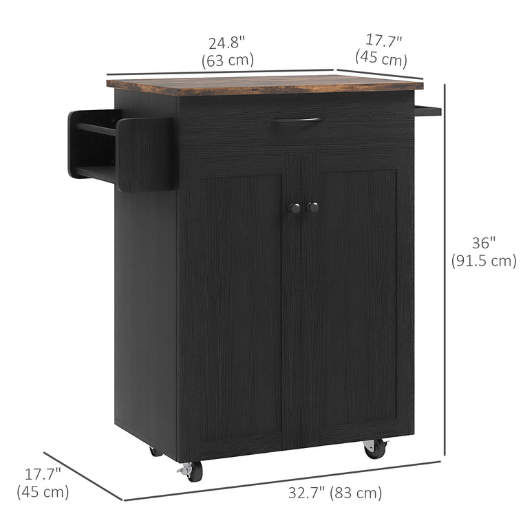 Rolling Kitchen Island Cart with Wood Top - Distressed Black