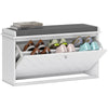 Shoe Storage Bench with Flip Drawer - White