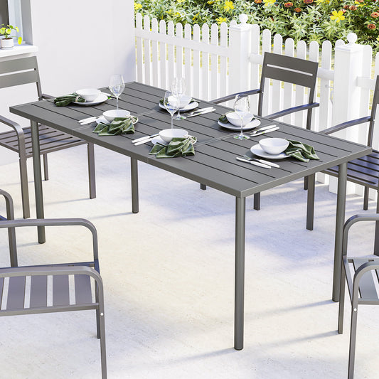 65" x 31.5" Outdoor Dining Table for 6, Metal Rectangular Patio Dining Table with Metal Slatted Top