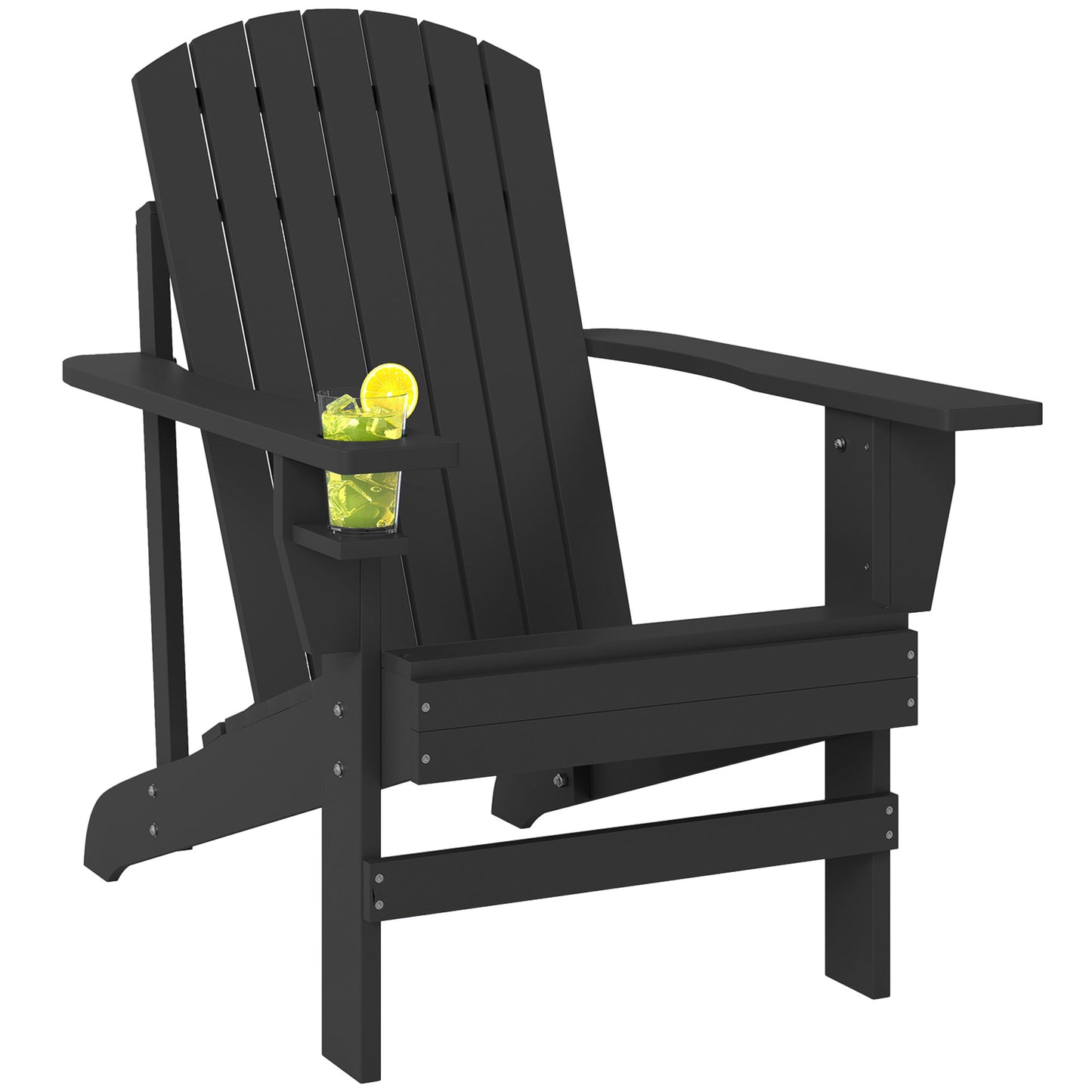 Classic Adirondack Chair, Muskoka Chairs, Garden Deck Chair with Cup Holder for Patio, Indoor, Backyard, Dark Grey