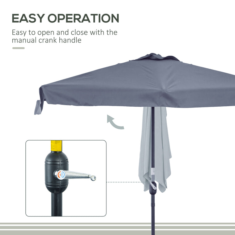7.5ft Grey Half Parasol with Crank Handle & Top Vent